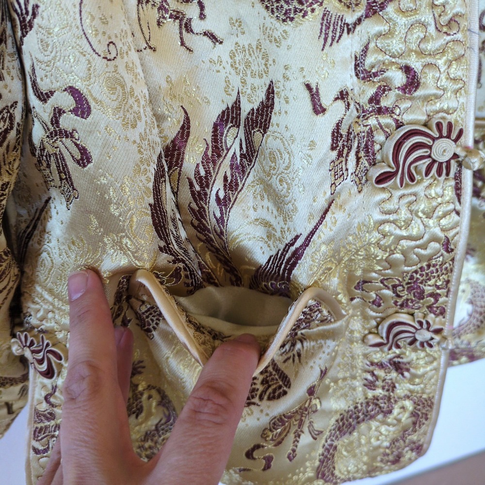 VTG Reversible Chinese Brocade Jacket Dragon Phoenix Frog Closure L 80s 90s Tang - Picture 8 of 9